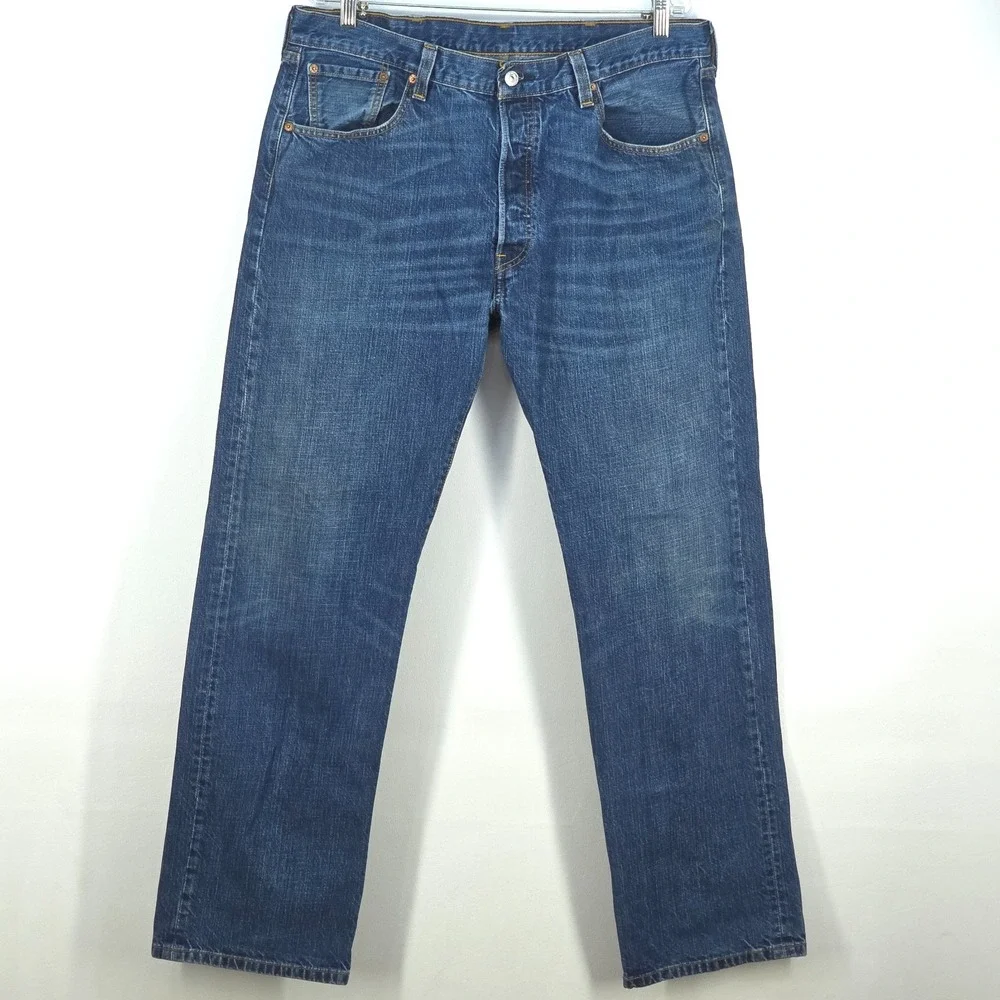 Levi's 501 Jeans Men 36x32 (38x32) Straight Leg Medium Wash Denim Whiskers Faded
